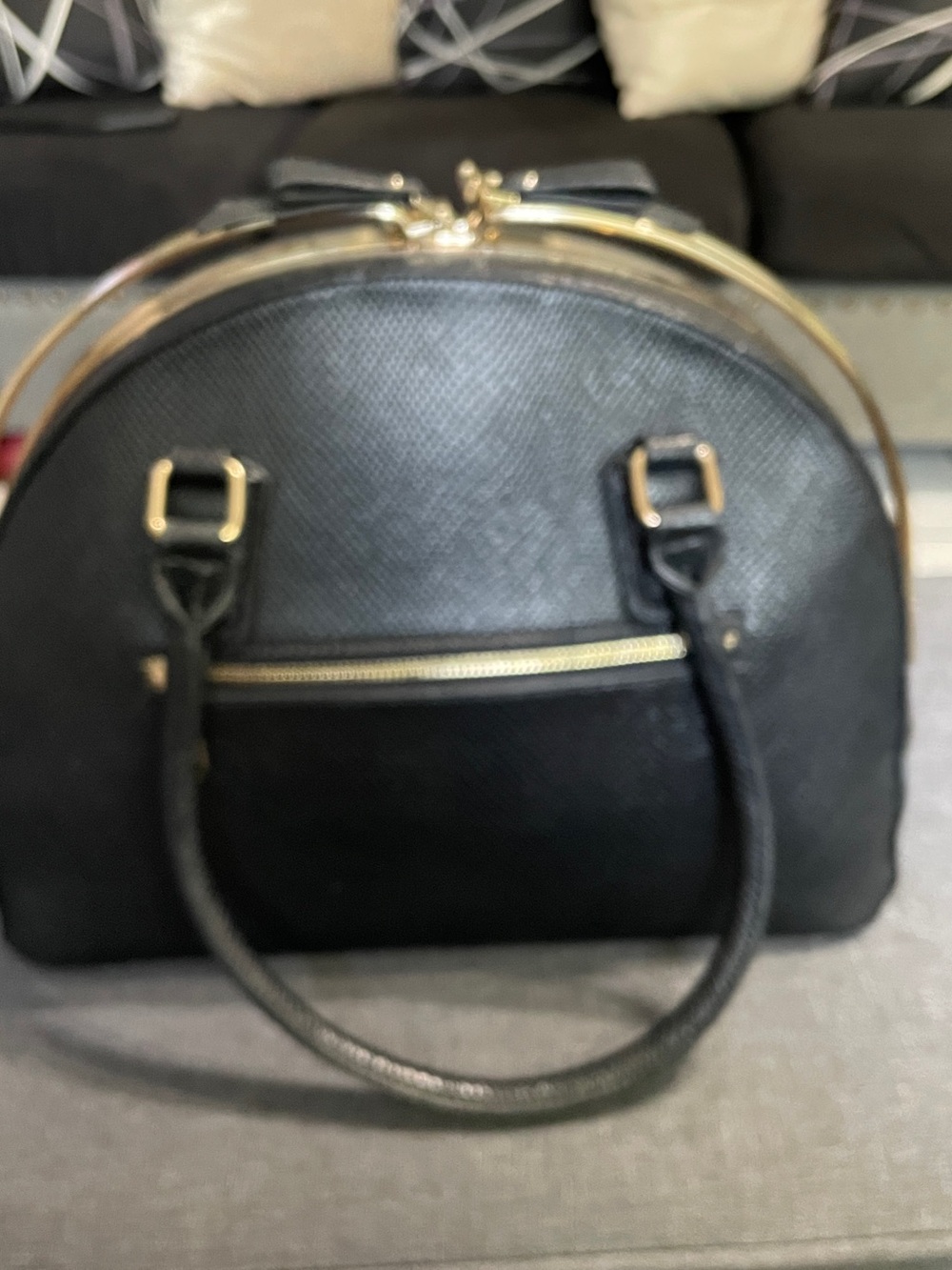 Elegant Black Dome Satchel with Gold Hardware